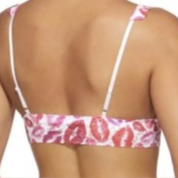 HANKY PANKY PINK RED LIP PRINT STRETCH LACE BRALETTE WOMENS SMALL - Picture 2 of 7